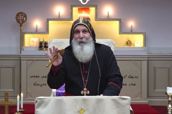 Bishop Mar Mari Emmanuel preaching at his church.