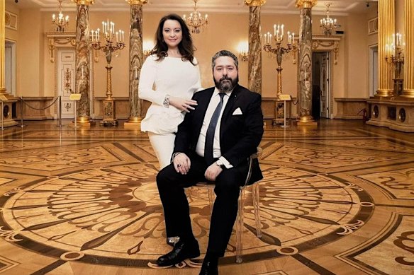 Russian Grand Duke George Mikhailovich Romanov and his Italian now wife Victoria Romanovna Bettarini before the lavish two-day wedding celebrations. 