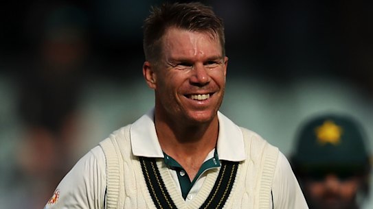 Winning grin: David Warner after scoring 335 not out for Australia in the second Test against Pakistan at the Adelaide Oval.