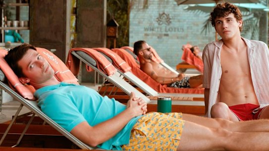 Brothers in arms: Patrick Schwarzenegger and Sam Nivola in The White Lotus.