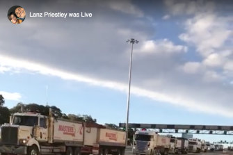 Sydney truck convoy protesting restrictions on construction work in NSW.
