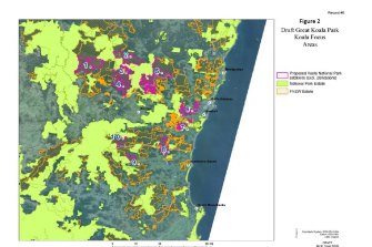The 10 so-called koala focus areas inland of Coffs Harbour on the NSW North Coast, as identified by the state government.