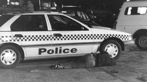 Edward "Jockey" Smith where he fell. His Taurus revolver can be seen to the right.