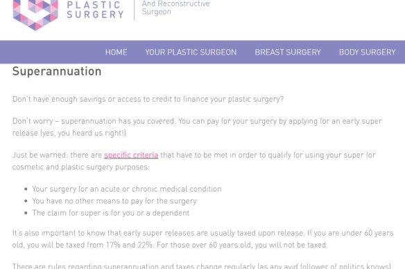 Screenshot from the website of Cairns Plastic Surgery,