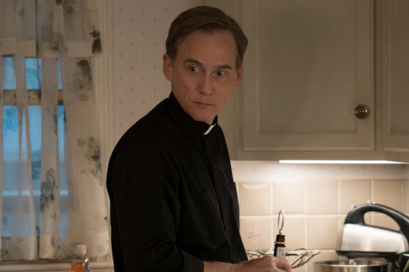 Father Dan Hastings (Neal Huff) is Mare’s cousin. But family ties are no guarantee of innocence in this drama.