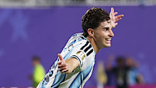  Julian Alvarez #9 of Argentina celebrates scoring his team’s second goal