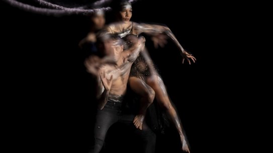 Bangarra dancers Rikki Mason and Rika Hamaguchi.