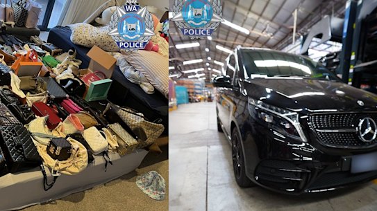 Luxury cars, cash and handbags were seized by WA Police as part of an investigation into an alleged money-laundering scheme.