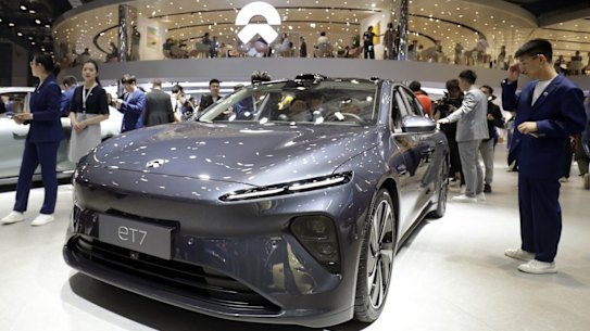 An EV displayed at the Shanghai Motor Show in April.