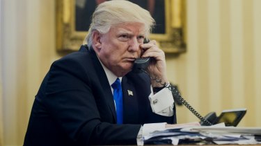 US President Donald Trump speaks with Malcolm Turnbull on January 28, 2017. 
