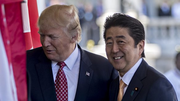 US President Donald Trump, left, and Japanese Prime Minister Shinzo Abe in the  West Wing of the White House.