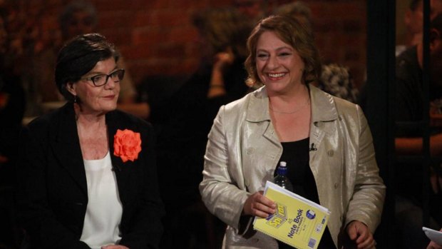 Cathy McGowan and Sophie Mirabella during the 2016 election campaign.