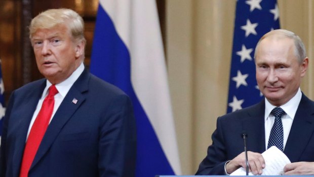 Donald Trump and Vladimir Putin in Helsinki, in July. 