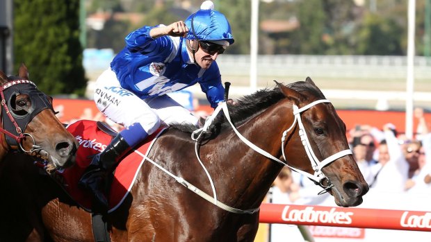Hugh Bowman rides Winx to victory in last year's Cox Plate.