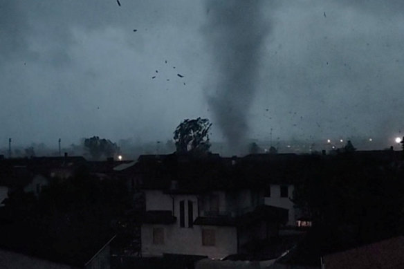 An apparent tornado is seen in Gessate, Lombardy.