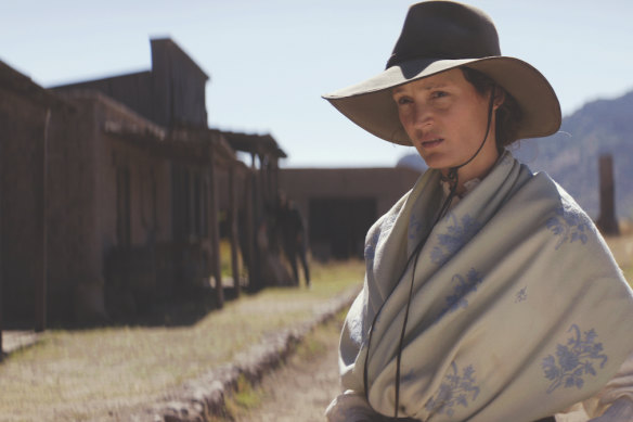 Vicky Krieps stars as Vivienne, an uncommonly resourceful frontierwoman, in The Dead Don’t Hurt.
