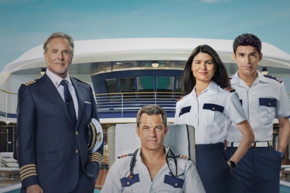 Don Johnson, Joshua Jackson, Phillipa Soo and Sean Teale in Doctor Odyssey. 