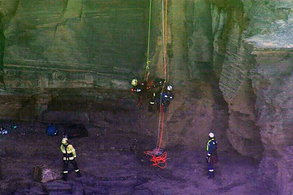 The teen was winched up the side of the cliff just before 4pm. 