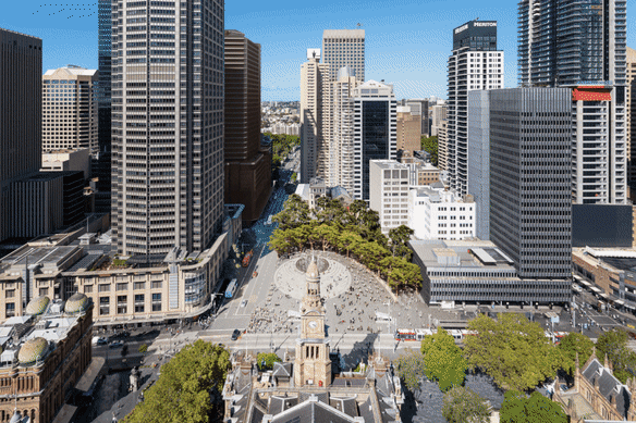 Artist’s impressions of the proposed Town Hall square in central Sydney.