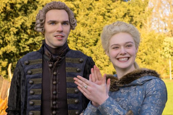 Elle Fanning plays Catherine II, Empress of Russia, and Nicholas Hoult is guileless as Peter III. 