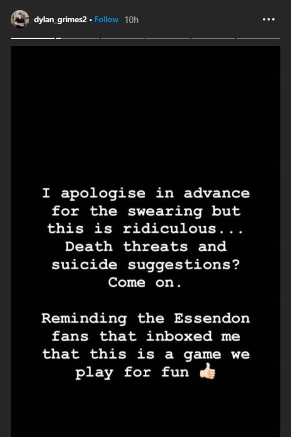 Dylan Grimes shared this message on his Instagram stories.
