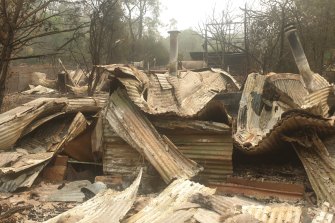 Barbara Pritchard's cottage after the bushfires, taken on New Year's Day in 2020.
