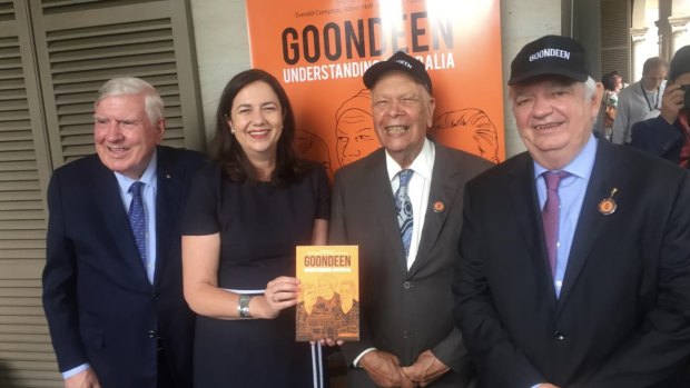 Premier Annastacia Palaszczuk with three wise men - rail and seniors entrepreneur Everald Compton; the man who invented the Murri Court, Uncle Albert Holt; and the premier's father, Henry Palaszczuk.