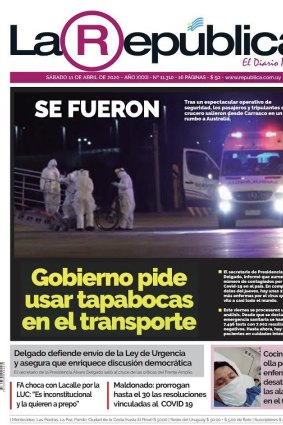 The ship's predicament was front-page story in Uruguayan newspaper La Republica.