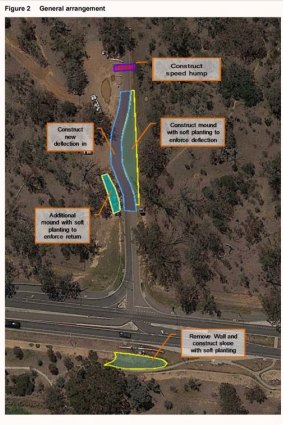 A graphic of the proposed redesign to Mount Ainslie drive.