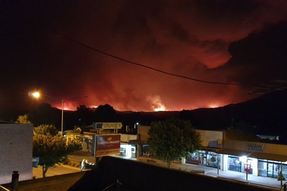 The couple watched the fire approaching Corryong from the balcony of the Courthouse Hotel.