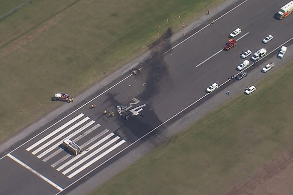 Wreckage of the plane on runway 34.