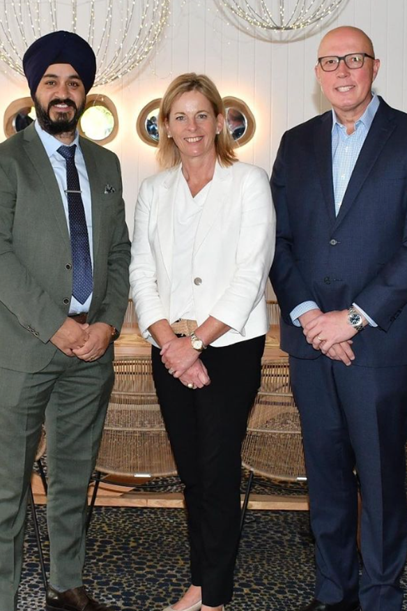 Maninderjeet “Mannu” Kala (left) with Opposition Leader Peter Dutton.