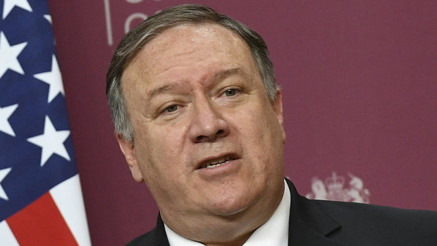 US Secretary of State Mike Pompeo speaks during a joint press conference with Britain's Foreign Secretary Jeremy Hunt at the Foreign Office in central London.