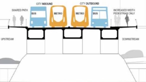 Proposed changes to Brisbane's Victoria Bridge showing it is planned to become a green bridge.