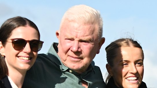 John Leek Jr, second from left, after his horse The Storyteller won at Warrnambool in May.