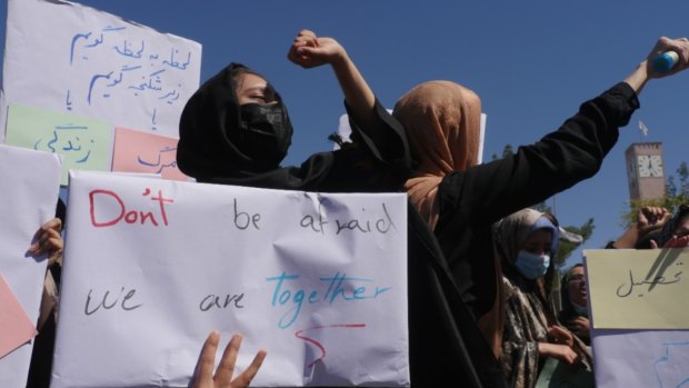 Afghan women protest in western Afghanistan.