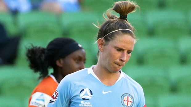 City's Elise Kellond-Knight after failing to convert a penalty against Brisbane Roar on Friday night.