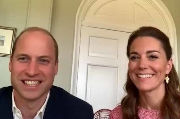 Prince William, Duke of Cambridge and Catherine, Duchess of Cambridge in a video call this week.