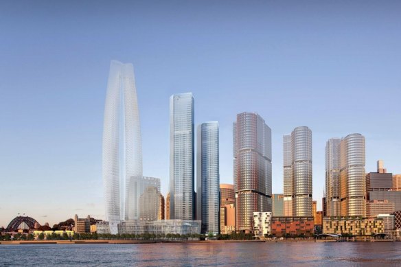 Lendlease plans to build three towers next to Crown's casino at Barangaroo. 