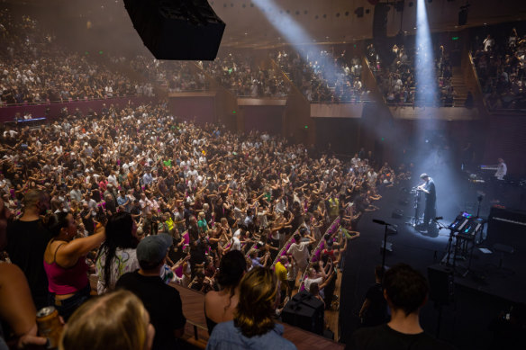 Fred Again plays his sold-out pop-up show at the Sydney Opera House.