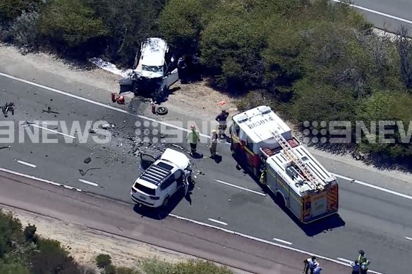 A crash involving two cars and a truck on Reid Highway has closed the westbound lanes. 