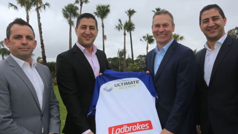 New backer: Bulldogs general manager of corporate partnerships Grant McFadden, Ultimate Security chief executive Nassim Said, Bulldogs chief executive Andrew Hill and Ultimate Security's Nabil Said.
