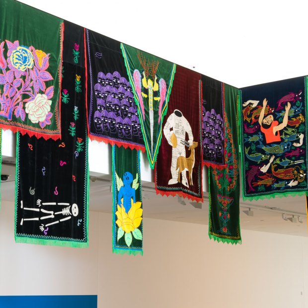 Embroidered hangings feature in Mr Raad's other piece for QAGOMA, "Garden Nights".