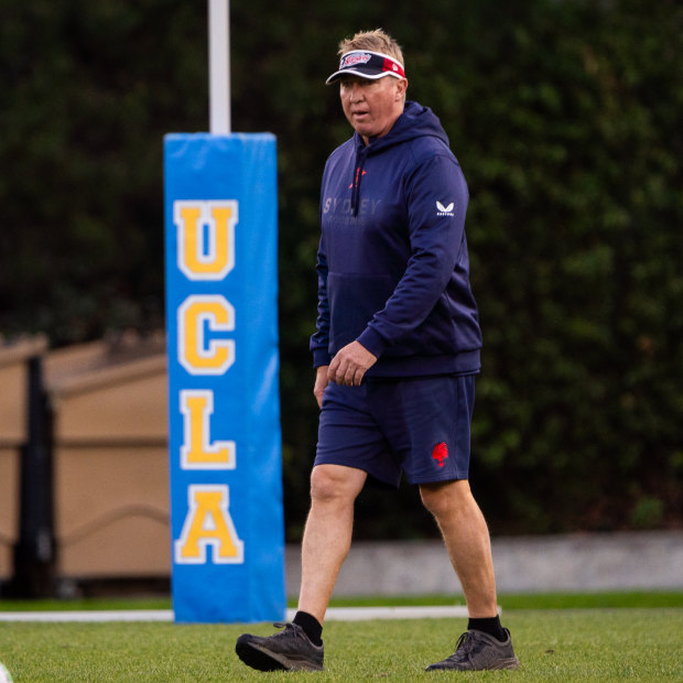 A focused Trent Robinson gets ready to put his team through their paces at UCLA earlier this week.