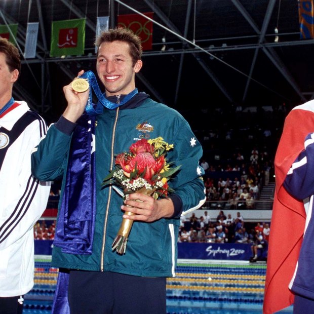 Ian Thorpe after winning gold in the 400m freestyle at the Sydney 2000 Olympics.