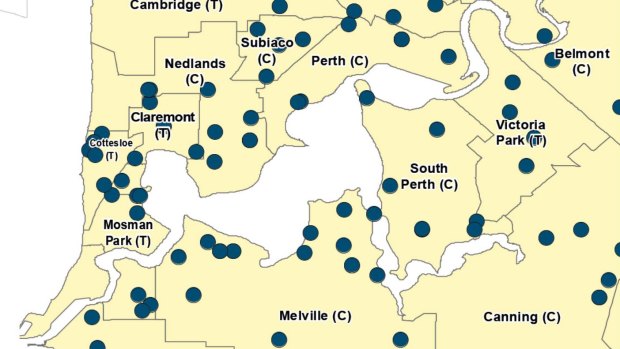 Cases concentrated around Perth's CBD.