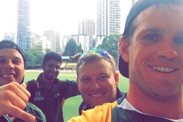 Pat Lawrence (right) and Aamir Jamal (second from left) while playing for Hawkesbury Cricket Club. 