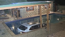 A car crashed into a pool in Grays Point, Sydney, overnight.