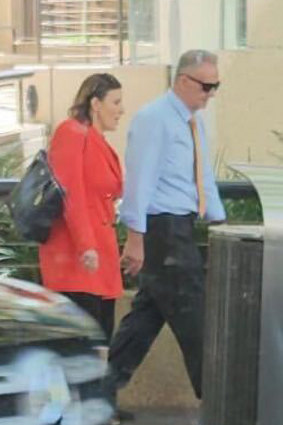 Tania Mihailuk and Mark Latham photographed walking on Macquarie Street on Tuesday.