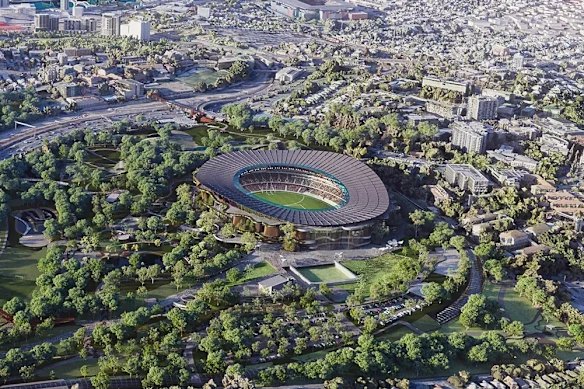 An artist’s impression of the main stadium for the 2032 Olympic and Paralympic Games at Victoria Park.